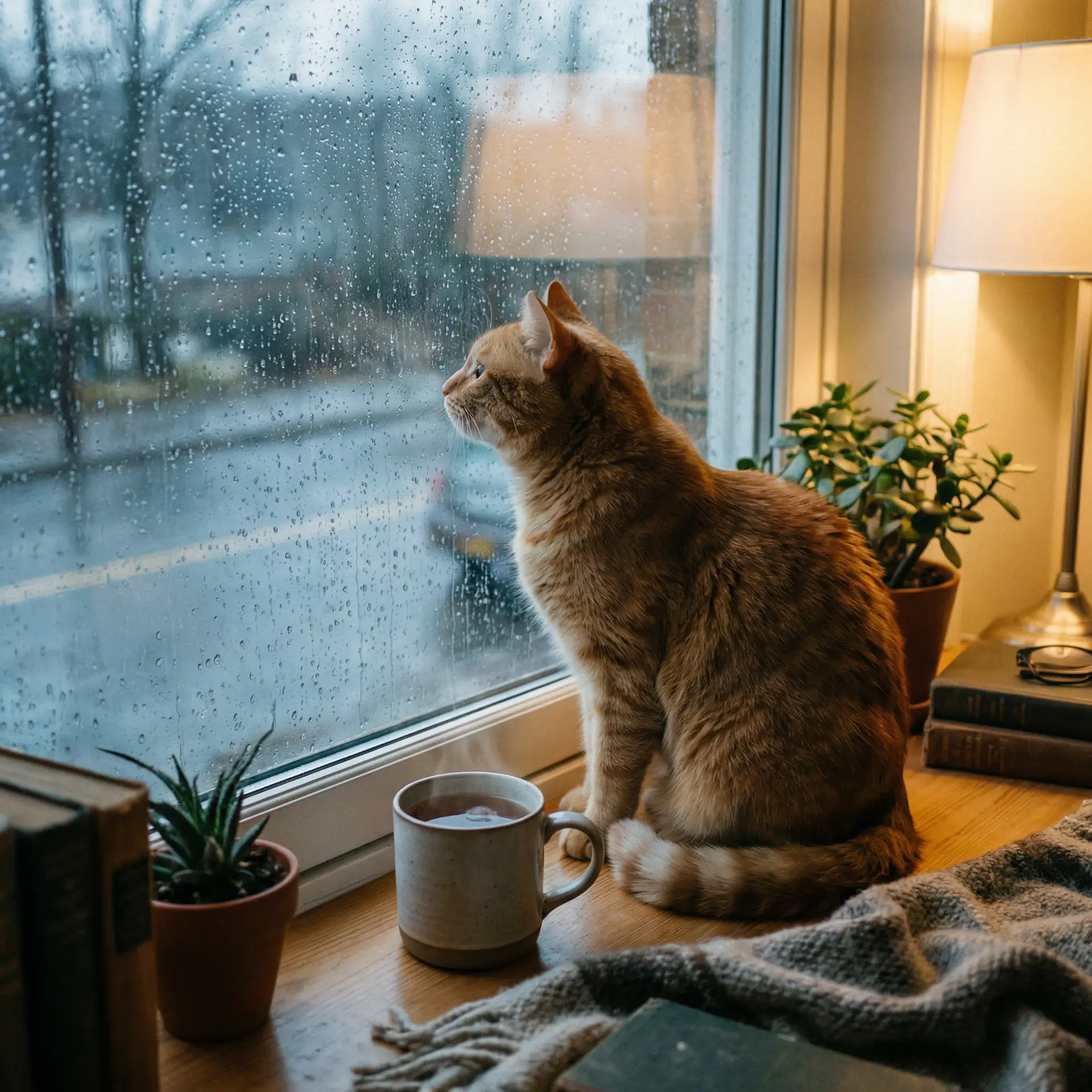 猫咪望着窗外的雨 - 爱在粉雪时光电视剧免费观看